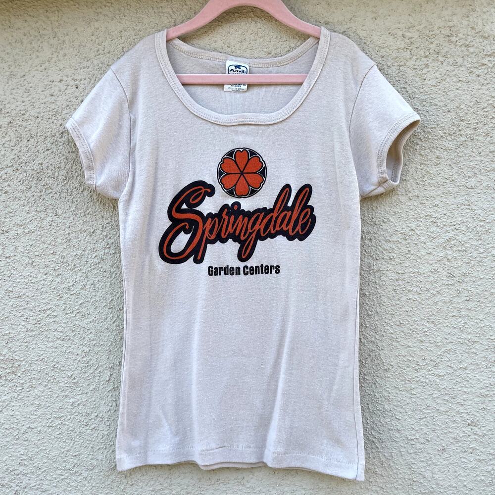 Vintage Tan Springdale Garden Centers Tee S Single Stitch 1970s